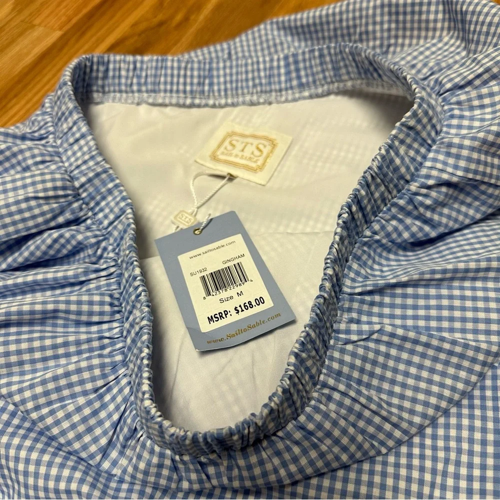 NWT Sail to Sable size Medium Blue Gingham One Shoulder Dress - Picture 3 of 4